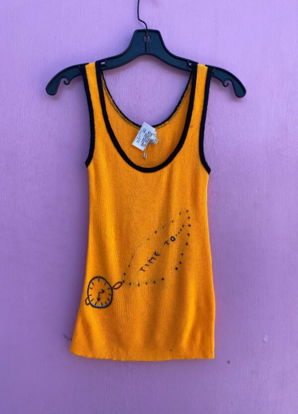 product details: RARE HAND EMBROIDERED TIME TO.... 100% ACRYLIC KNIT RINGER TANK TOP photo