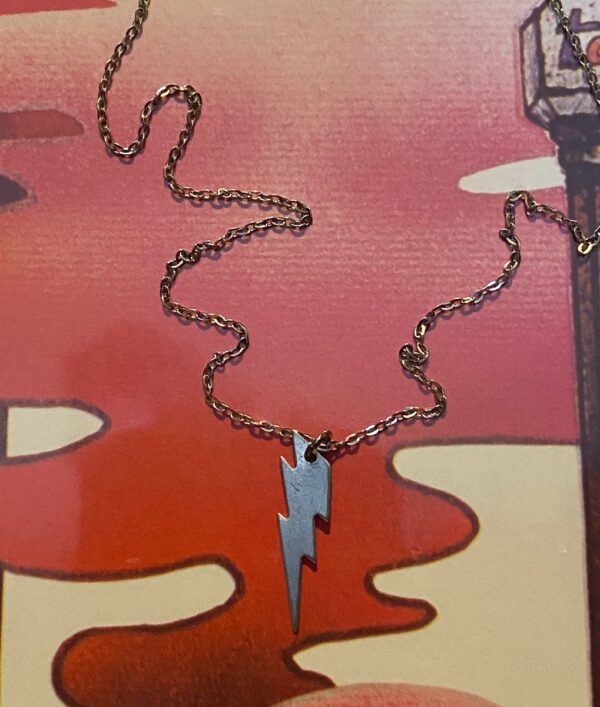 product details: LIGHTNING BOLT PENDANT W/ THIN SILVER CHAINLINK NECKLACE photo