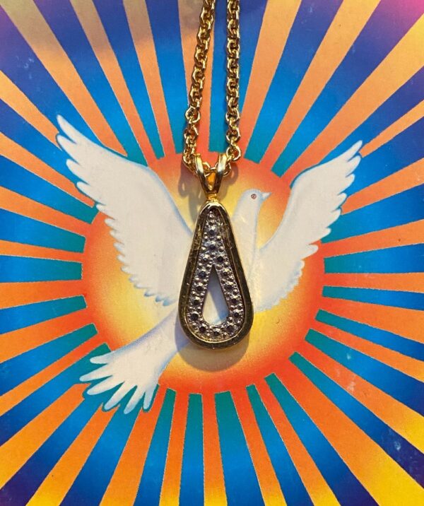 product details: TWO-TONED DECO TEARDROP CHARM NECKLACE W/ GOLD PLATED LINK CHAIN photo