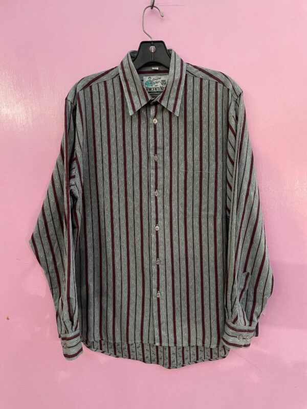 product details: ITALIAN MADE BUTTON UP SHIRT VERTICAL STRIPE & FLORAL WEAVE DESIGN photo