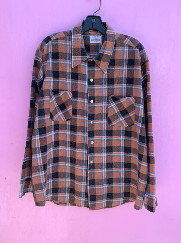 product details: *AS-IS* DISTRESSED 1970S LONG SLEEVE BUTTON DOWN PLAID FLANNEL SHIRT photo