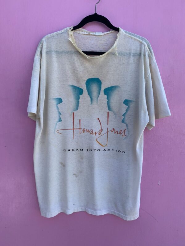 product details: THRASHED HOWARD JONES DREAM INTO ACTION BAND T-SHIRT AS-IS photo