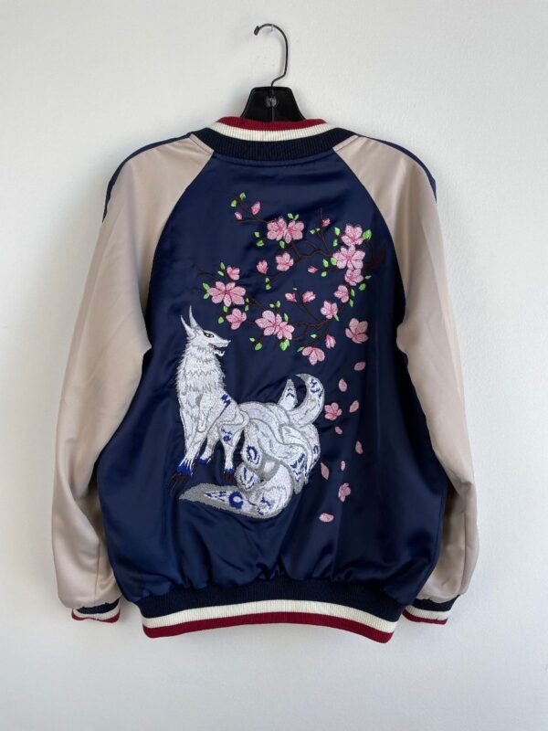 product details: NICE REVERSIBLE EMBROIDERED CHERRY BLOSSOM & WOLF SATIN SUKAJAN STYLE JACKET photo