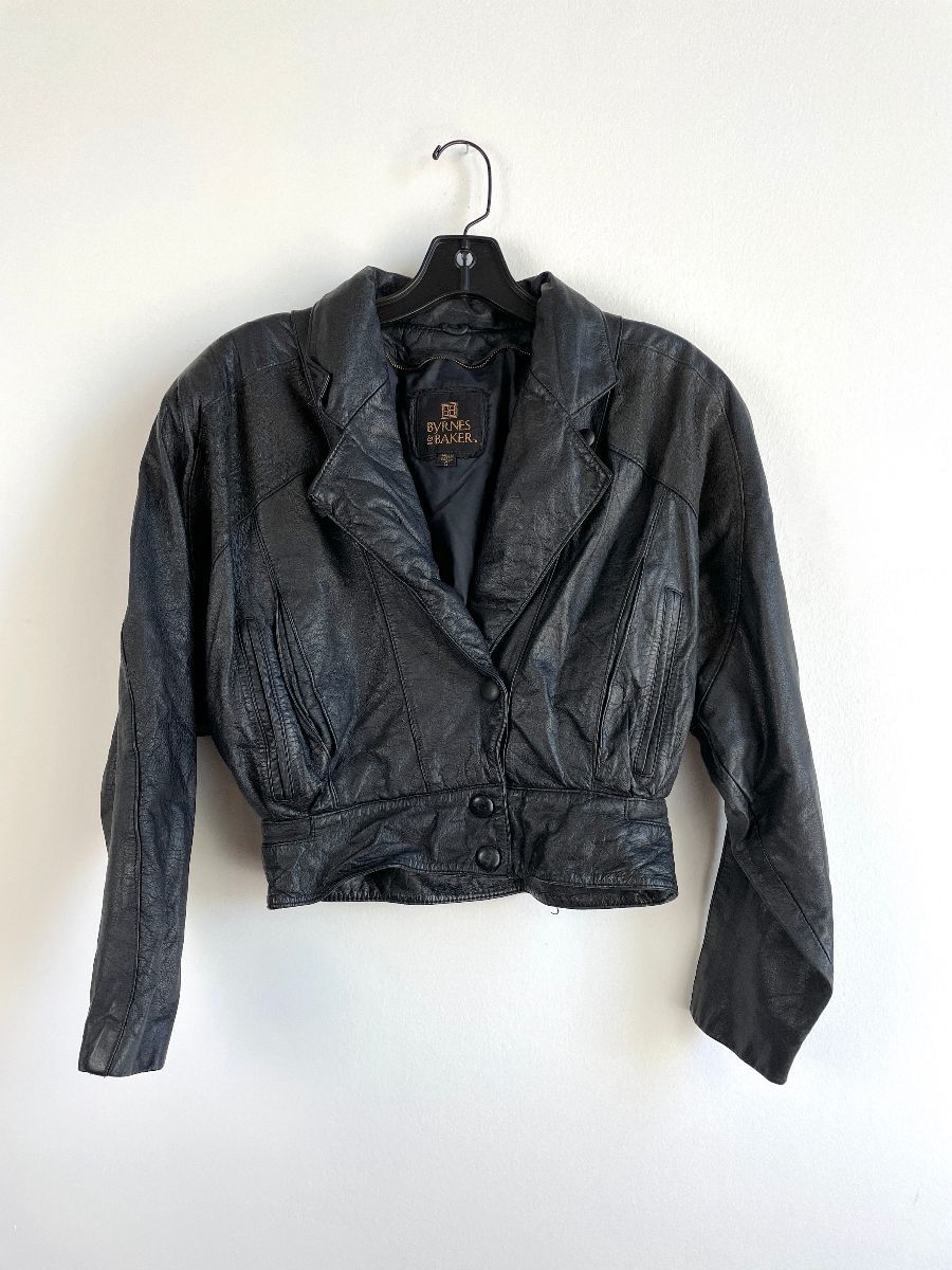 Cute 1980s Cropped Leather Biker Jacket Tapered Waist Padded Shoulders ...