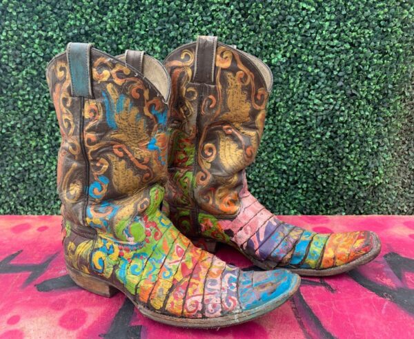 product details: COOL COLORFUL COWBOY BOOTS W/ HAND PAINTED DESIGNS W/ RAINBOWS photo