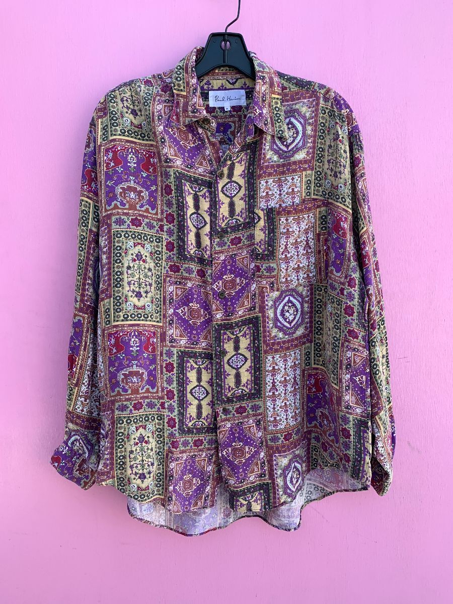 *as-is* 1990s Moroccan Print Long Sleeve Button Up Rayon Shirt As-is ...