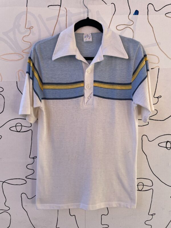 product details: *AS-IS* 1970S-80S RETRO LIGHTWEIGHT PASTEL STRIPED COLLARED POLO SHIRT photo