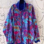 #REVERSIBLE! 1980S MULTICOLORED ABSTRACT ALL OVER PRINT NYLON ZIP UP JACKET