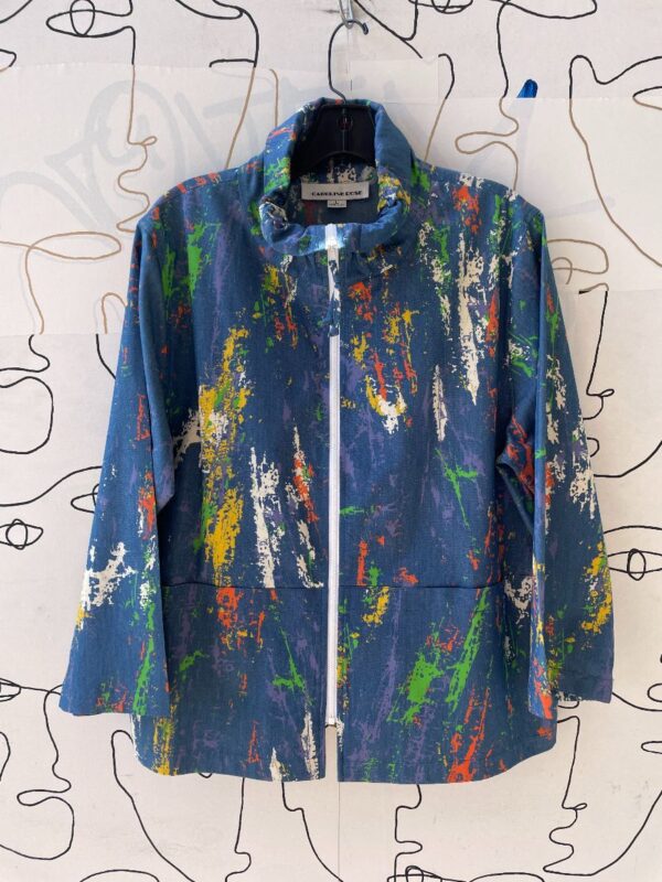 product details: 7-30 LONG SLEEVE COLLARED ZIP UP SPLATTER PAINT PRINT JACKET photo