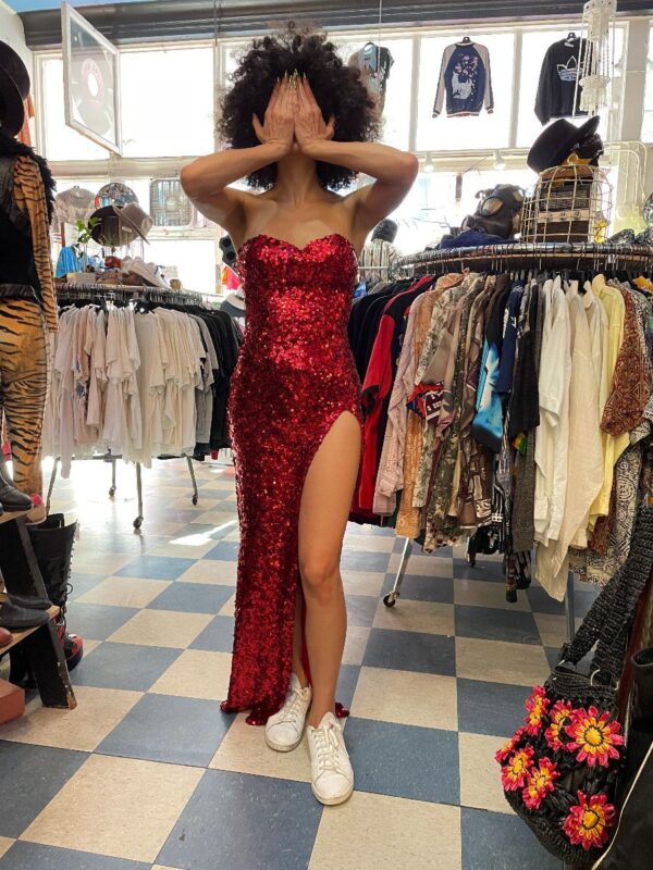 product details: FULLY SEQUINED BODYCON DRESS SUPER HIGH SLIT #JESSICARABBIT photo