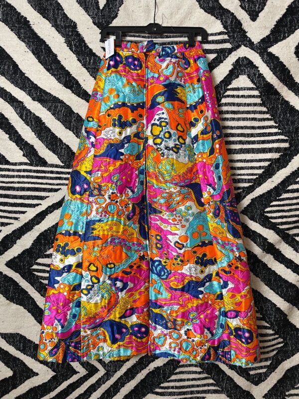 product details: AMAZING 1960S VIBRANT PSYCHEDELIC PRINT QUILTED SATIN MAXI SKIRT photo
