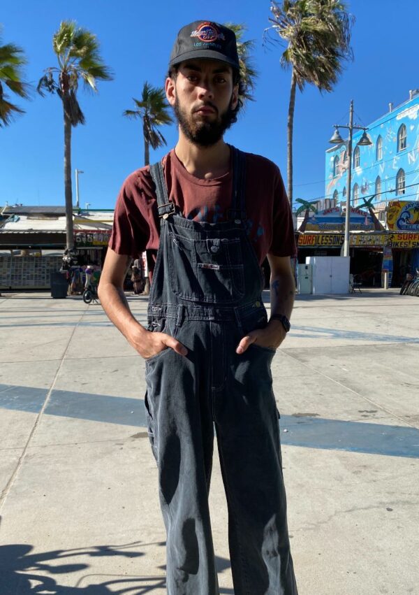 product details: AMAZING 1990S GREY DENIM OVERALLS W/ CONTRAST STITCH AS-IS photo