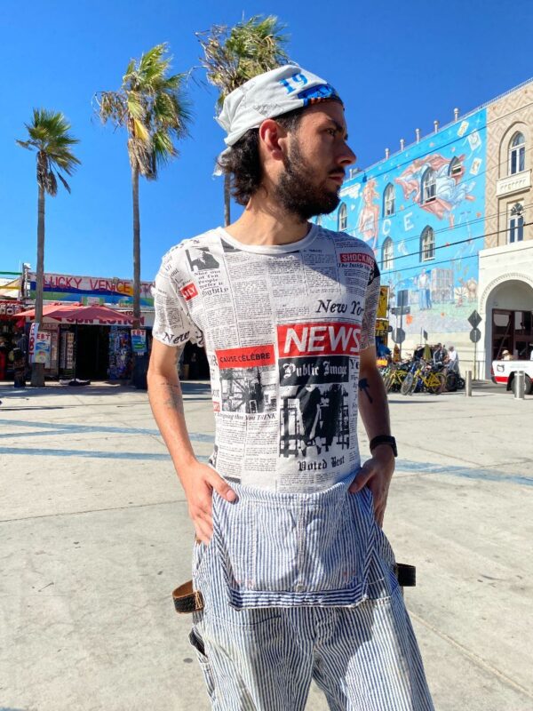 product details: NEWSPAPER ALL OVER PRINT SHORT BOXY CUT T-SHIRT AS-IS photo