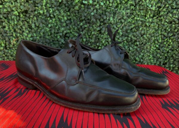product details: 1950S-60S POLISHED LEATHER DRESS SHOES W/ LACES SMALL PLATFORM HEEL photo