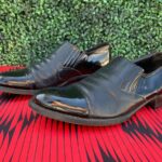 TWO TONED SHINY LEATHER CAP TOE OXFORDS W/ SIMULATED OSTRICH HIDE