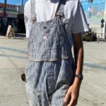 KILLER DISTRESSED DOUBLE KNEE SEARSUCKER OVERALLS W/  ZIPAWAY TOOL BAG EMBOSSED LEATHER HOLSTER AS-IS