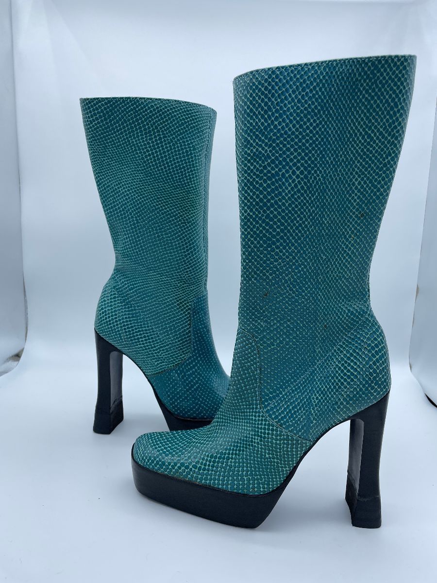 Amazing Y2k Shiny Leather Snakeskin Texture Platform Gogo Boots ...