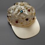 AS-IS AMAZING 1980S SHINY SATIN ALLOVER RHINESTONE STUDDED ADJUSTABLE STRAP HAT