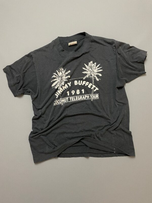 product details: RAD JIMMY BUFFETT 1981 TOUR TEE DUAL SIDED PALM GRAPHIC SINGLE STITCHED photo