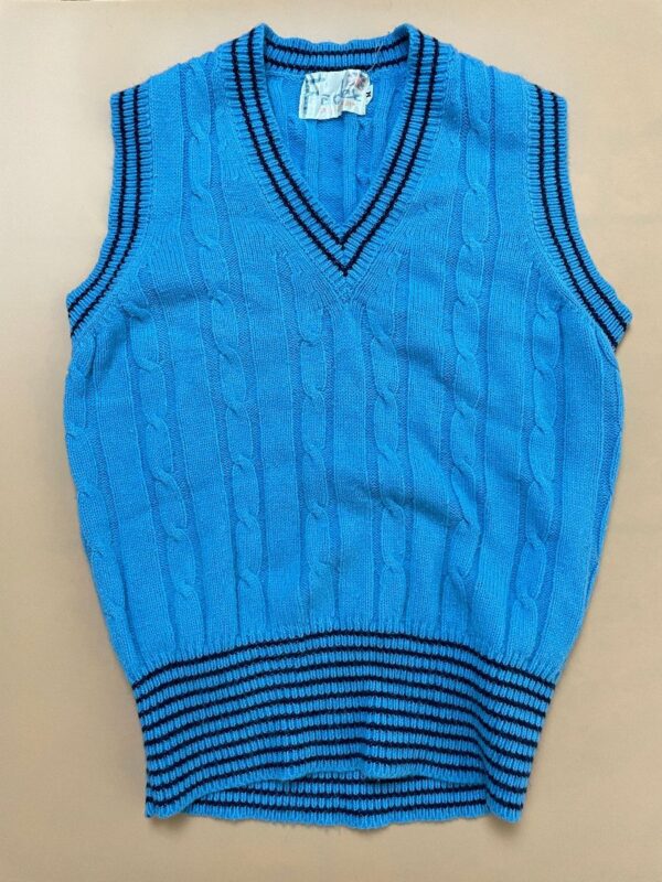 product details: PERFECT STRIPED HEMLINE CABLE KNIT SWEATER VEST GATHERED WAISTLINE photo