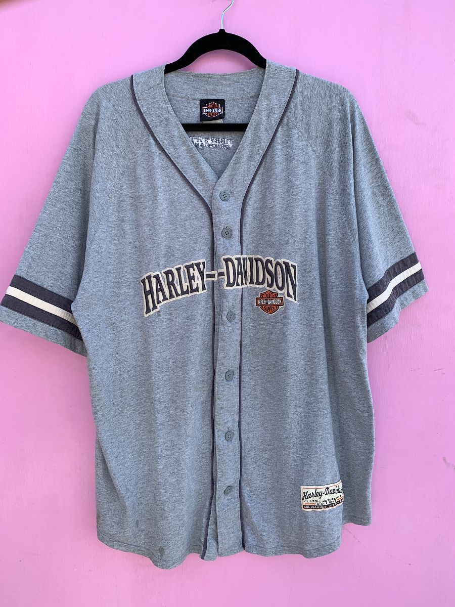 product details: AWESOME EMBROIDERED HARLEY DAVIDSON BUTTON UP COTTON BASEBALL JERSEY photo