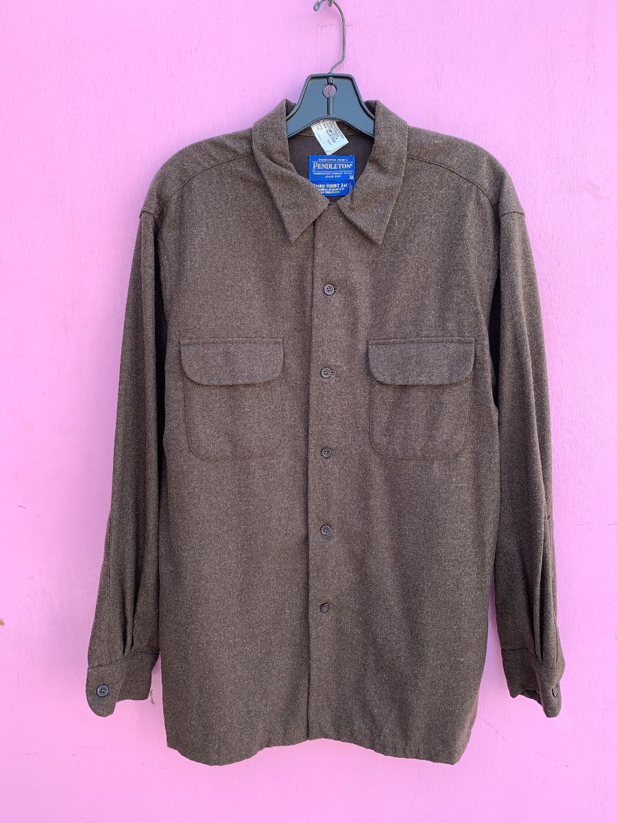 product details: AS-IS SOLID BROWN WOOL LONG SLEEVE BUTTON UP PENDLETON SHIRT photo