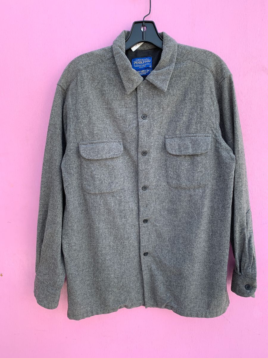 product details: SOLID GRAY WOOL LONG SLEEVE BUTTON UP PENDLETON SHIRT photo
