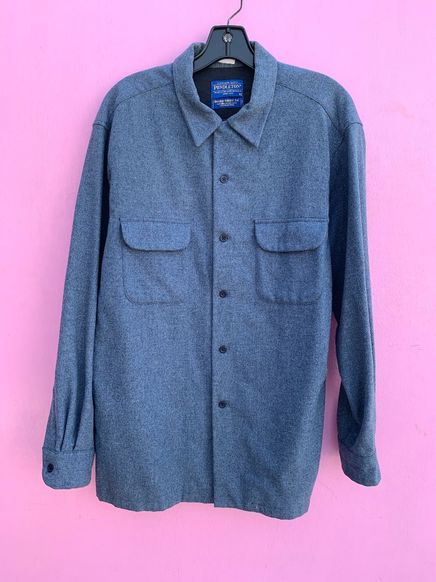 product details: SOLID BLUE WOOL LONG SLEEVE BUTTON PENDLETON SHIRT photo