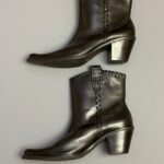 GORGEOUS POLISHED LEATHER POINTED TOE WESTERN STYLE SHORT BOOTS BRAIDED ACCENTS