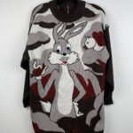 THICK HEAVY WOOL KNIT BUGS BUNNY DESIGN SWEATER RIBBED HEM