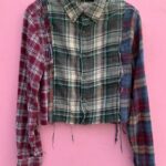 REWORKED CROPPED MIXED PANEL FLANNEL BUTTON UP SHIRT AS-IS