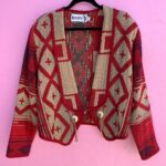 SOUTHWESTERN AZTEC DESIGN TEXTURED KNIT CARDIGAN JACKET CONCHO BUTTONS