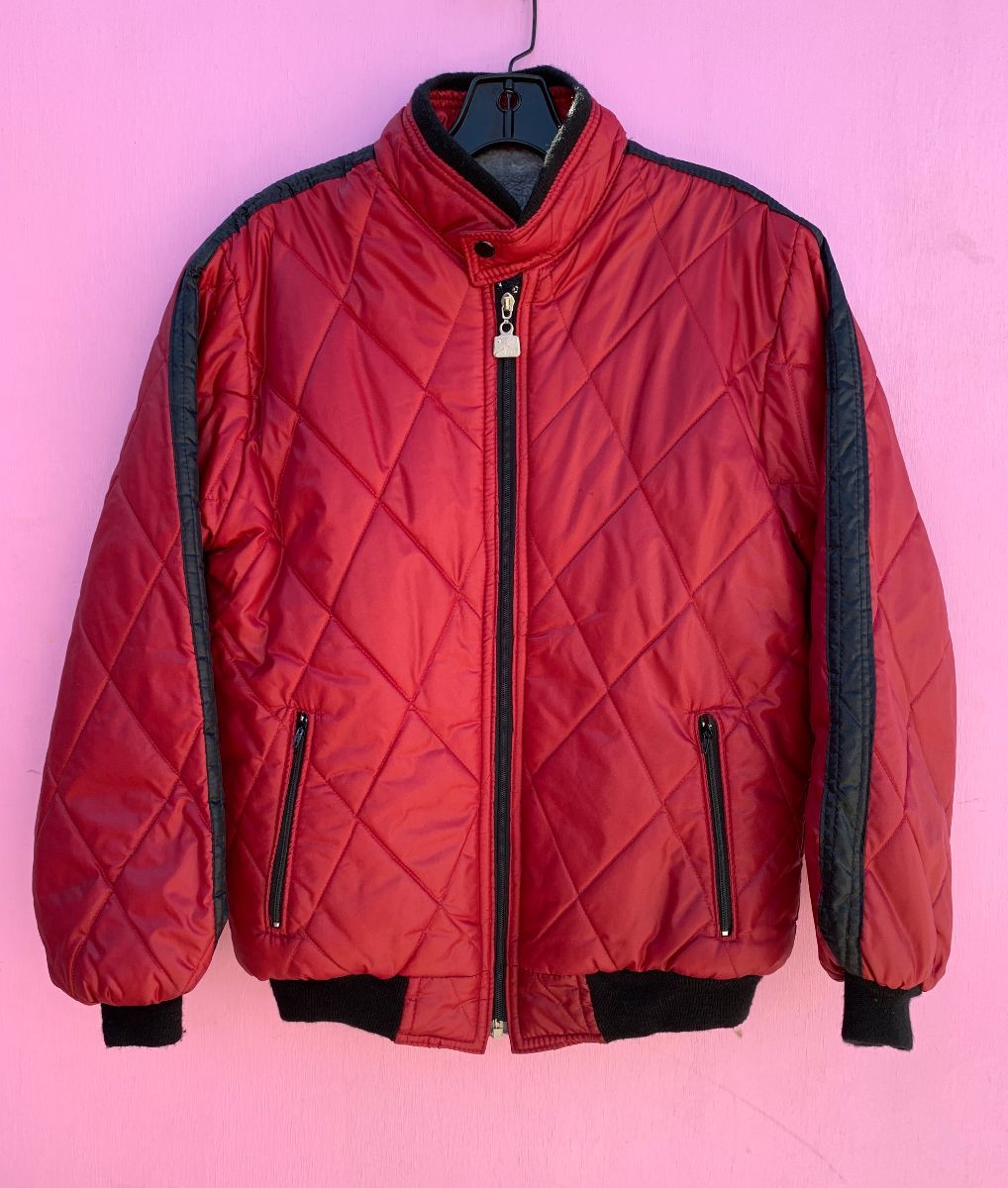 product details: RETRO QUILTED NYLON ZIPUP JACKET SHERPA LINING SIDE STRIPES photo