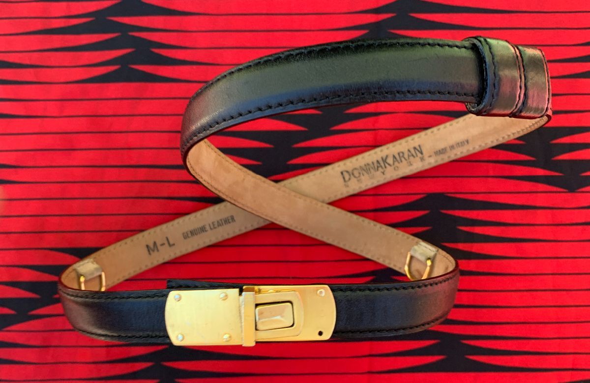 product details: THIN ADJUSTABLE LEATHER WAIST BELT WITH MATTE GOLD HARDWARE photo