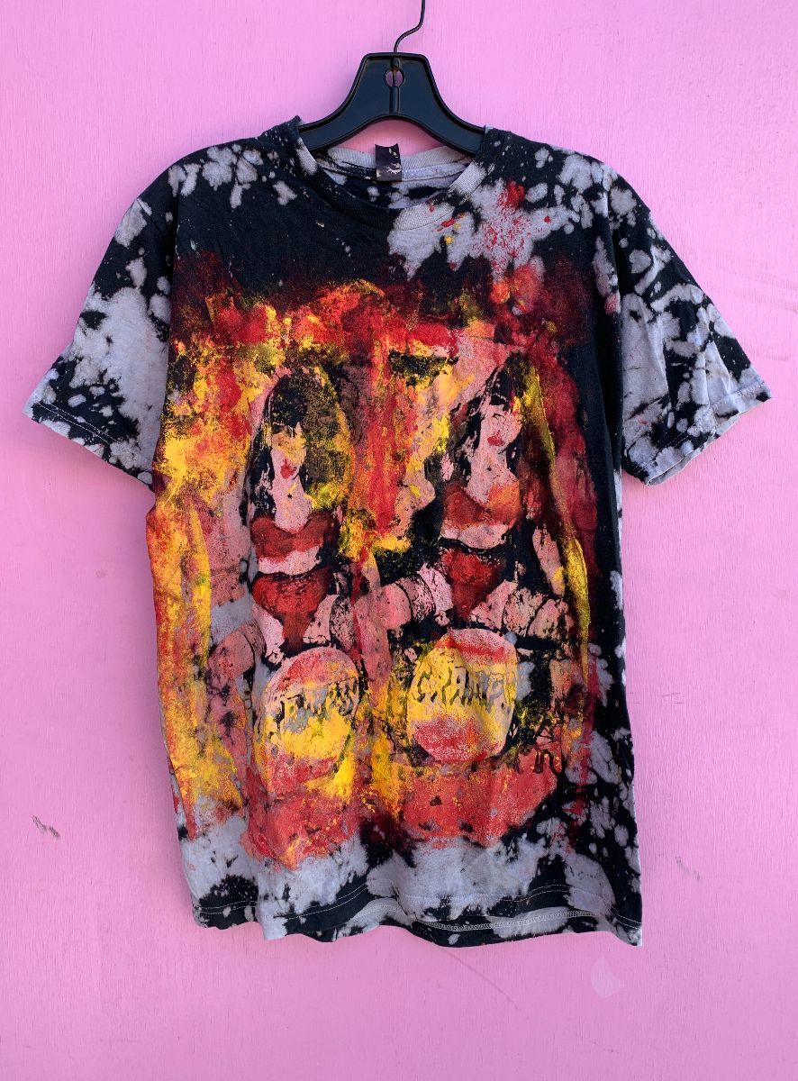 product details: THE CRAMPS POISON IVY HAND MADE PAINTED & SCREENED BLEACHED TIE-DYE TSHIRT photo