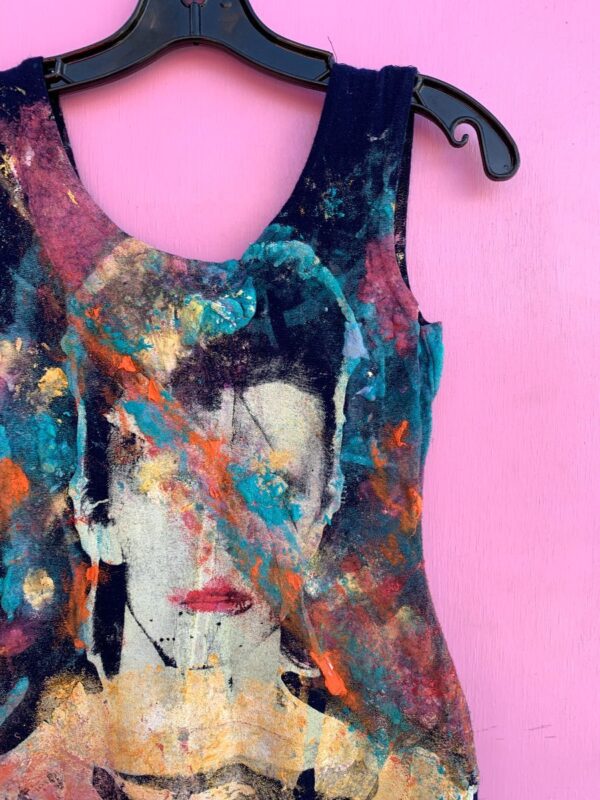 HAND PAINTED DAVID BOWIE SILK SCREEN PRINT DUAL SIDED DESIGN 1980S STRETCH ROMPER