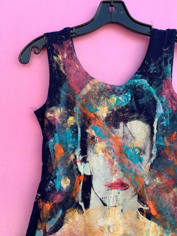 HAND PAINTED DAVID BOWIE SILK SCREEN PRINT DUAL SIDED DESIGN 1980S STRETCH ROMPER