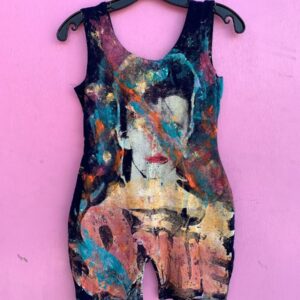 Photo detail:HAND PAINTED DAVID BOWIE SILK SCREEN PRINT DUAL SIDED DESIGN 1980S STRETCH ROMPER