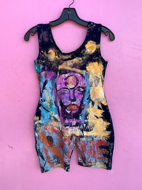 HAND PAINTED DAVID BOWIE SILK SCREEN PRINT DUAL SIDED DESIGN 1980S STRETCH ROMPER