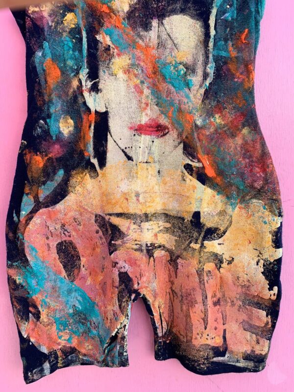 HAND PAINTED DAVID BOWIE SILK SCREEN PRINT DUAL SIDED DESIGN 1980S STRETCH ROMPER