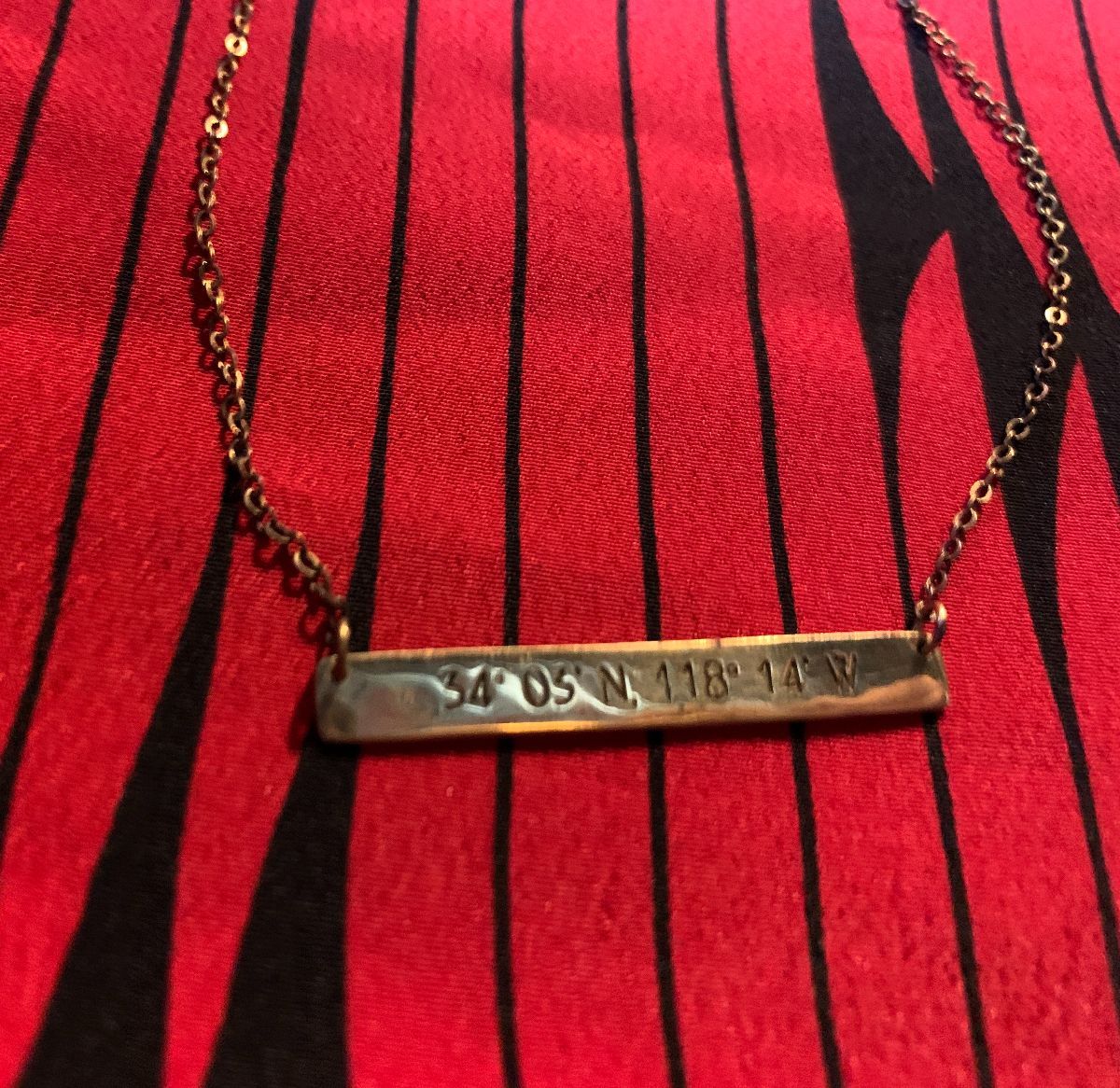 product details: MDL LOS ANGELES MAP COORDINATES SOLID BRASS PLAQUE NECKLACE photo
