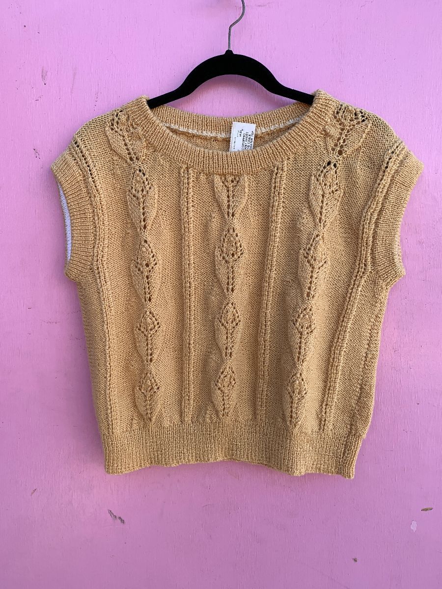 product details: CUTE CROPPED 1980S KNIT SHORT SLEEVE CABLE KNIT SWEATER TOP photo