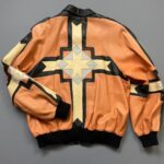 10-63 AS-IS AMAZING SOFT COLORBLOCK ZIP UP LEATHER JACKET SOUTHWESTERN DESIGN SLEEVES