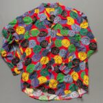 10-19 COLORFUL RECORD LP LABEL PRINT LONG SLEEVE BUTTON UP SHIRT
