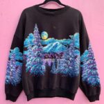 1991 WINTER WONDERLAND CREWNECK SWEATSHIRT FOREST AND MOUNTAINS W/ SNOW AS-IS