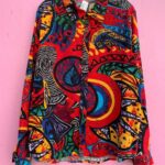 100% COTTON COLORFUL ABSTRACT PRINT LONG SLEEVE BUTTON UP SHIRT