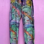 FUN ALL OVER HAND PAINTED DAVID BOWIE DESIGN TIE WAIST COTTON PANTS