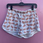 CUTE 1990S DEADSTOCK USC ALLOVER PRINTED LOGO ATHLETIC SHORTS AS-IS