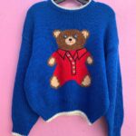AMAZING TEDDY BEAR DESIGN KNIT LONG SLEEVE SWEATER BUTTON ACCENTS