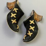 UNIQUE SUEDE CLOG CURVED STACKED HEEL WITH WOVEN X AS-IS